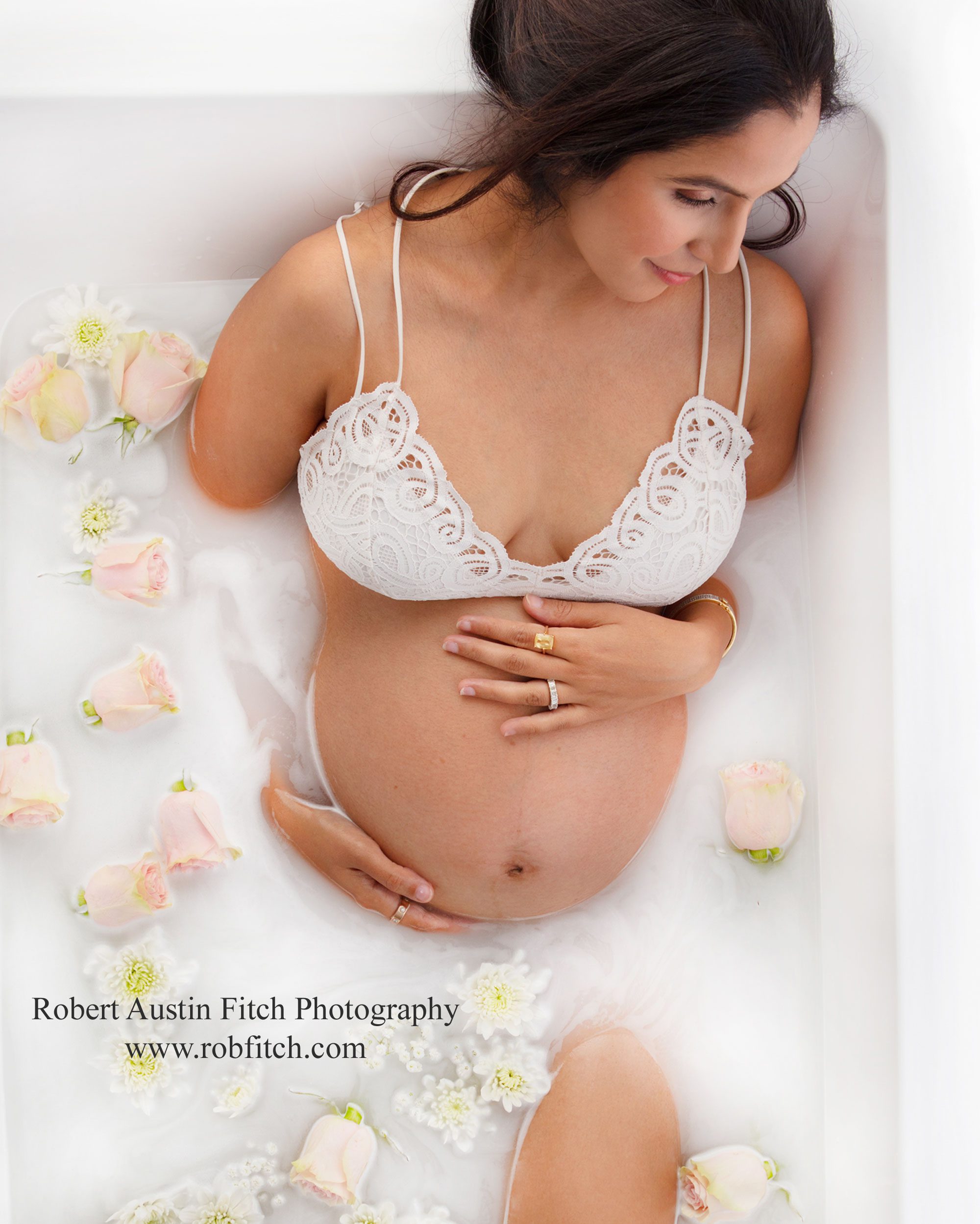 Beautiful Milk Bath Maternity Photo with Roses CT Robert Austin Fitch